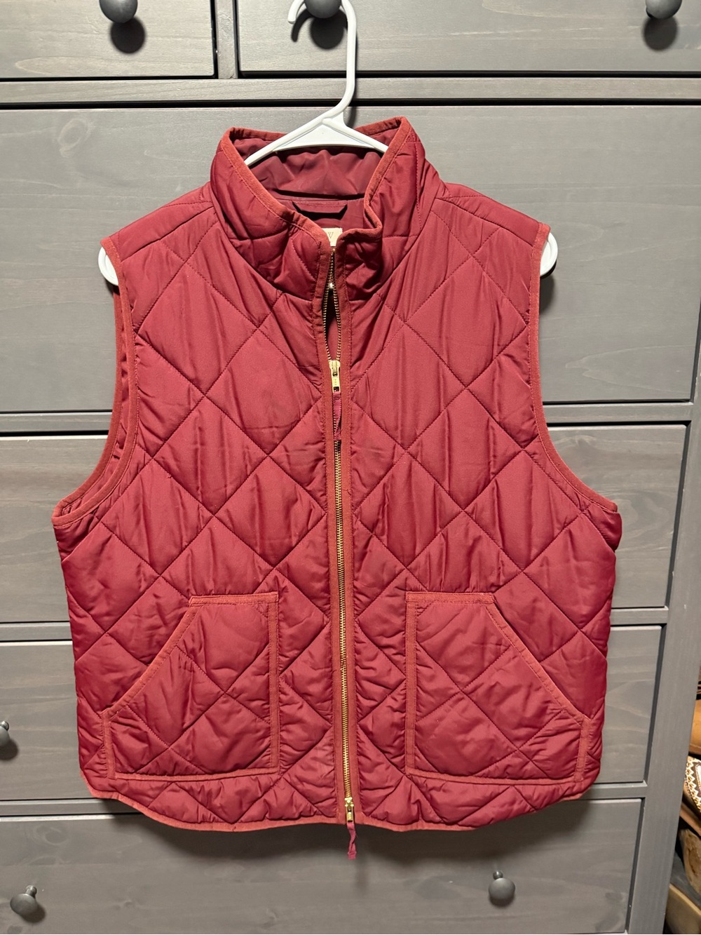J. Crew Factory Quilted Sleeveless Vest in Burgundy